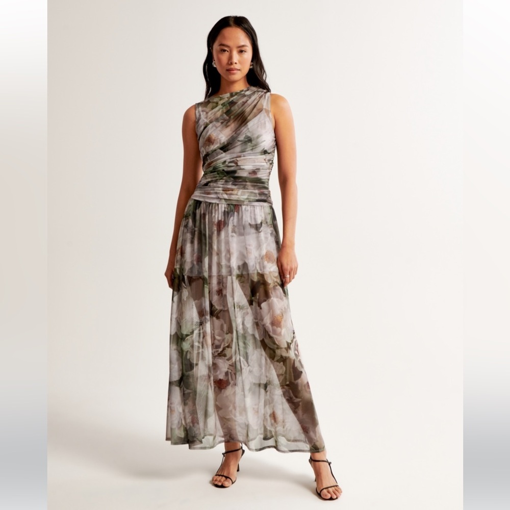 Abercrombie & Fitch | Floral Mesh High Neck Drop Waist Maxi Dress | SP